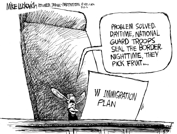 Editorial Cartoon by Mike Luckovich, Atlanta Journal-Constitution on National Guard Deployed to Border