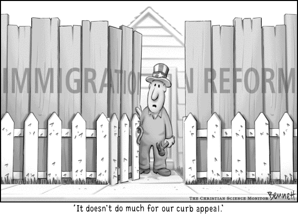 Editorial Cartoon by Clay Bennett, Christian Science Monitor on National Guard Deployed to Border