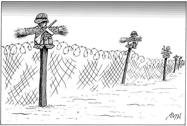 Editorial Cartoon by Tony Auth, Philadelphia Inquirer on National Guard Deployed to Border