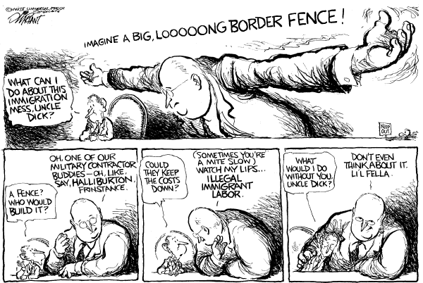 Editorial Cartoon by Pat Oliphant, Universal Press Syndicate on Immigration Policy Nearly Finished
