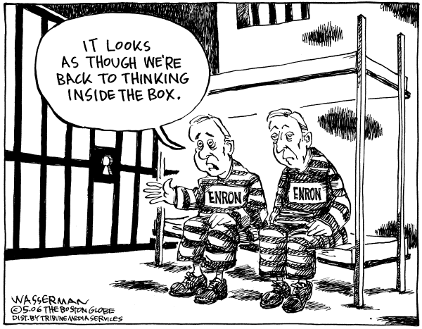 Editorial Cartoon by Dan Wasserman, Boston Globe on Lay and Skilling Convicted