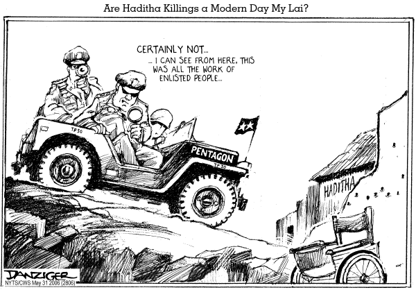 Editorial Cartoon by Jeff Danziger, CWS/CartoonArts Intl. on Marines Massacre Iraqi Civilians
