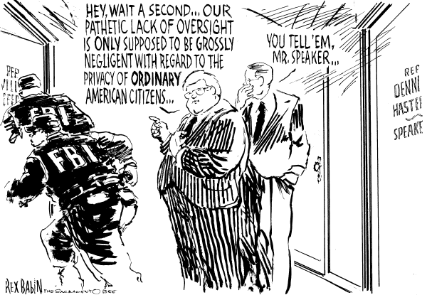 Editorial Cartoon by Rex Babin, Sacramento Bee on FBI Raids Congressional Office