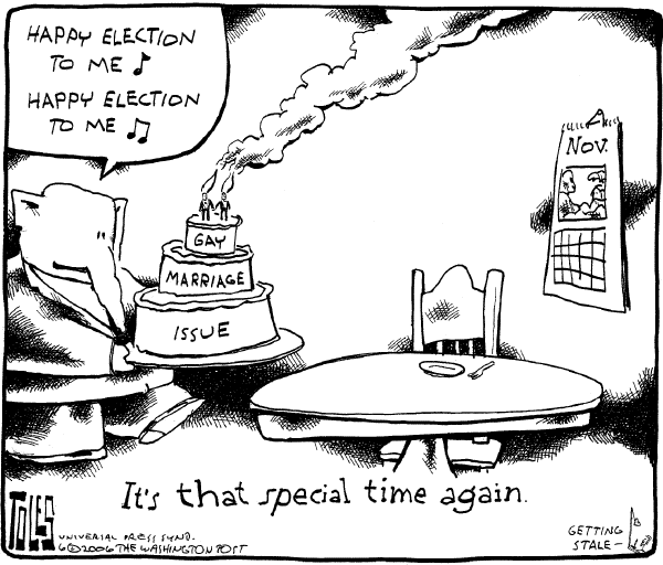 Editorial Cartoon by Tom Toles, Washington Post on Elections to Be a Gay Affair