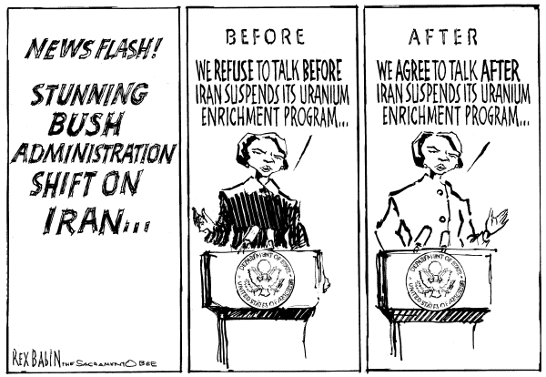 Editorial Cartoon by Rex Babin, Sacramento Bee on US Makes Extraordinary Offer to Iran