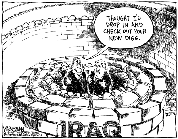 Editorial Cartoon by Dan Wasserman, Boston Globe on Bush Makes Surprise Visit to Iraq