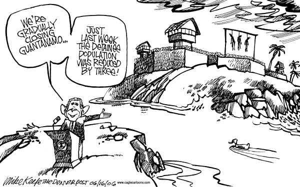 Editorial Cartoon by Mike Keefe, Denver Post on President Rethinks Guantanamo