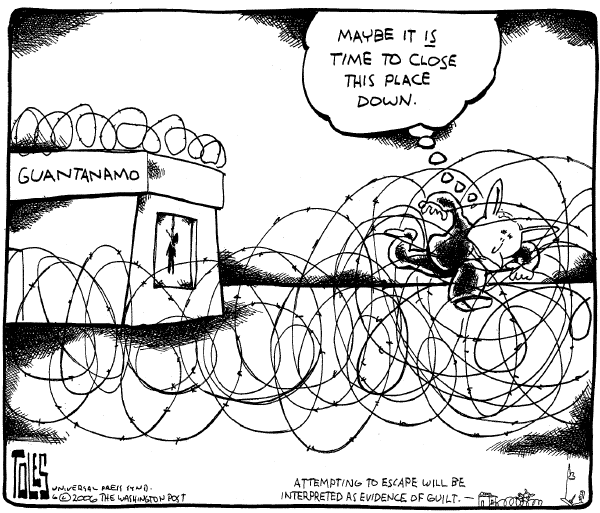 Editorial Cartoon by Tom Toles, Washington Post on President Rethinks Guantanamo