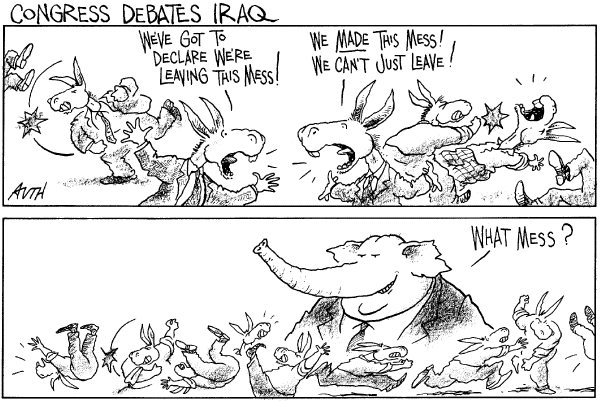 Editorial Cartoon by Tony Auth, Philadelphia Inquirer on Advances in Iraq Encourage GOP