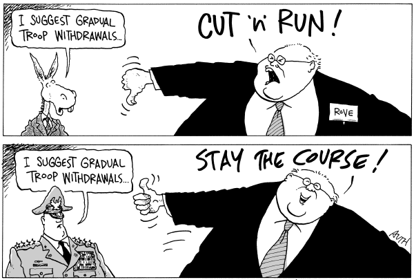 Editorial Cartoon by Tony Auth, Philadelphia Inquirer on GOP Blasts Demos on Iraq