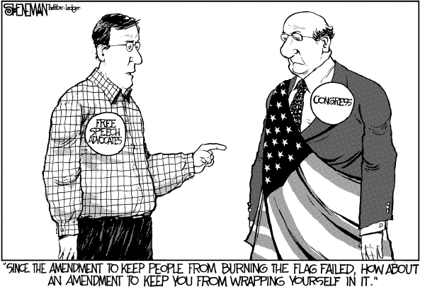 Editorial Cartoon by Drew Sheneman, Newark Star Ledger on Flag Amendment Defeat Adds to Controversy