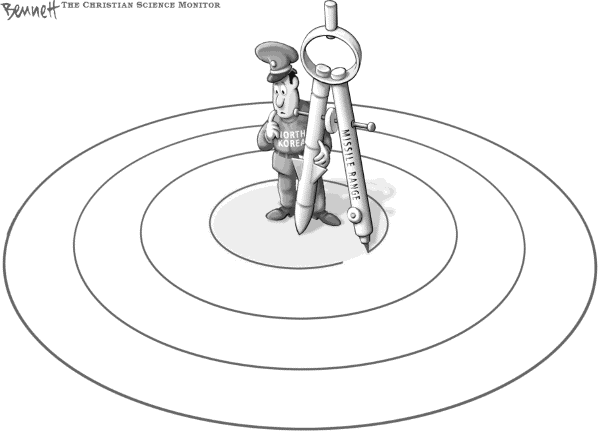 Editorial Cartoon by Clay Bennett, Christian Science Monitor on North Korea Test Fires Missiles