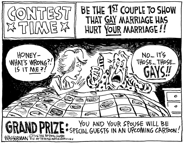 Editorial Cartoon by Dan Wasserman, Boston Globe on Same Sex Marriage Suffers Setbacks
