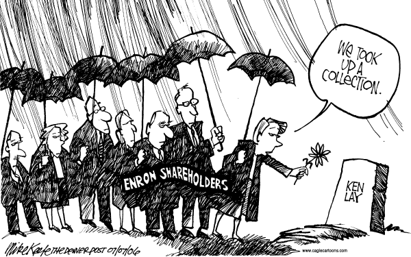 Editorial Cartoon by Mike Keefe, Denver Post on Ken Lay Dies of Heart Attack