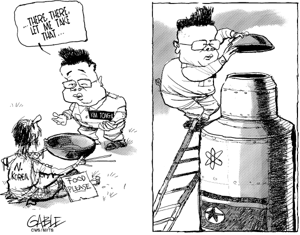 Editorial Cartoon by Brian Gable, The Globe and Mail, Toronto, Canada on North Korea Test Fires Missiles