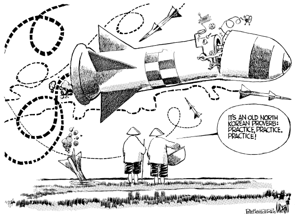 Editorial Cartoon by Don Wright, Palm Beach Post on North Korea Test Fires Missiles