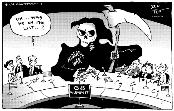 Editorial Cartoon by Joel Pett, Lexington Herald-Leader, CWS/CartoonArts Intl. on G8 Summit Impacted by Conflict