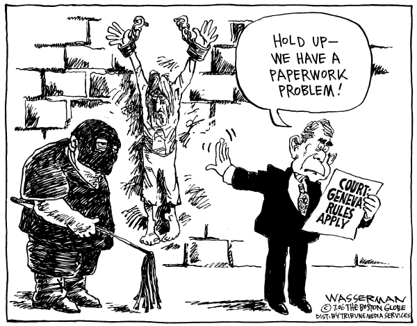 Editorial Cartoon by Dan Wasserman, Boston Globe on White House Claims More War Powers