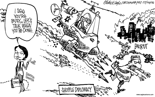 Editorial Cartoon by Mike Keefe, Denver Post on US Opposes Cease-fire, Backs Israel