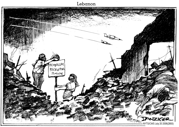 Editorial Cartoon by Jeff Danziger, CWS/CartoonArts Intl. on World Watches as War Rages