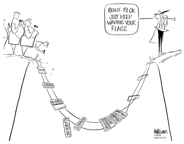 Editorial Cartoon by Ann Telnaes, CWS/CartoonArts Intl. on Bush's Popularity Hits Record Level