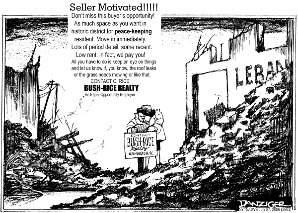 Editorial Cartoon by Jeff Danziger, CWS/CartoonArts Intl. on US Blocks Plan for Cease-fire