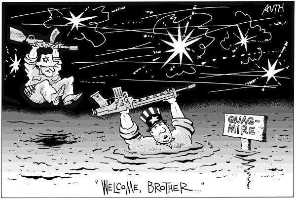 Editorial Cartoon by Tony Auth, Philadelphia Inquirer on US Blocks Plan for Cease-fire