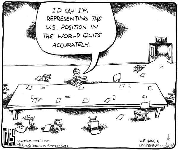 Editorial Cartoon by Tom Toles, Washington Post on US Blocks Plan for Cease-fire