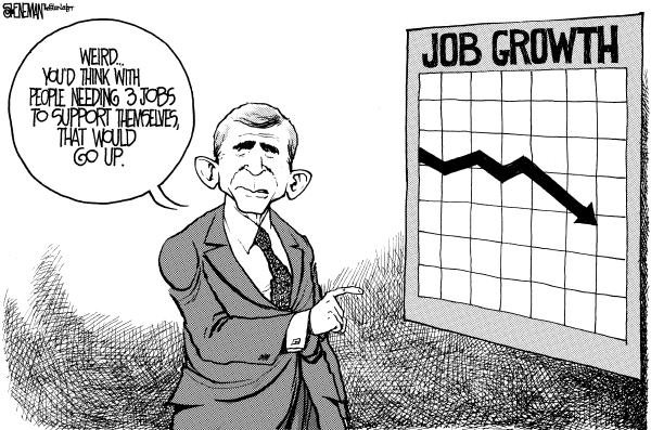 Editorial Cartoon by Drew Sheneman, Newark Star Ledger on Economy on Course, White House Says