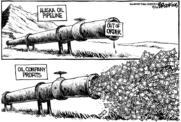 Editorial Cartoon by Gary Brookins, Richmond Times-Dispatch on Oil Profits to Rise Further