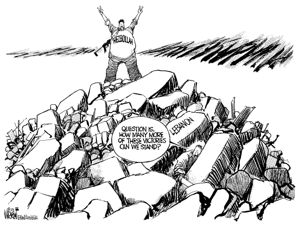 Editorial Cartoon by Don Wright, Palm Beach Post on Cease-fire in Middle East