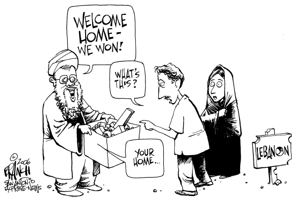 Editorial Cartoon by John Branch, San Antonio Express-News on Cease-fire in Middle East