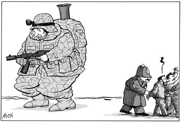 Editorial Cartoon by Tony Auth, Philadelphia Inquirer on British Foil Terrorist Plot