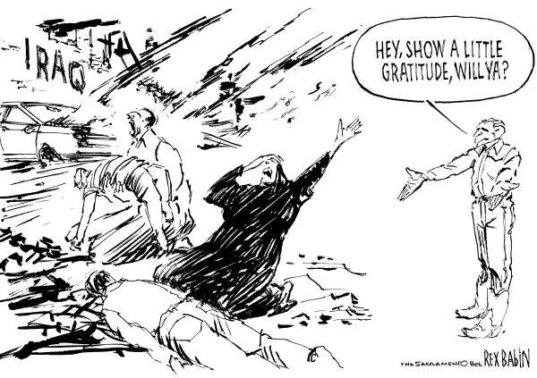 Editorial Cartoon by Rex Babin, Sacramento Bee on President Blasts War Critics
