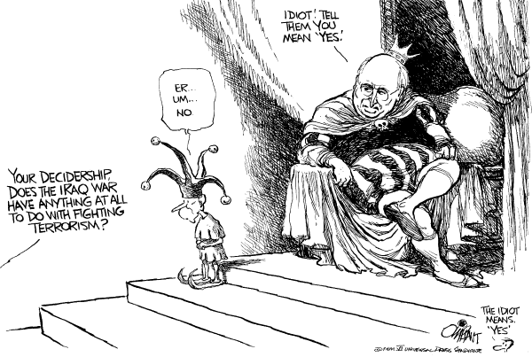 Editorial Cartoon by Pat Oliphant, Universal Press Syndicate on President Blasts War Critics