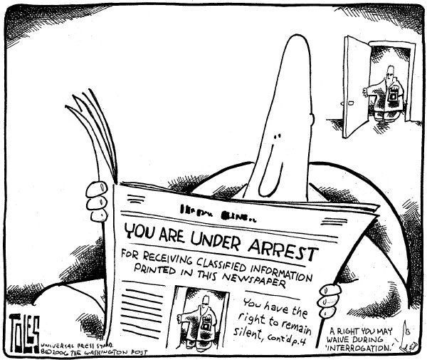 Editorial Cartoon by Tom Toles, Washington Post on Bush Wiretapping Ruled Illegal