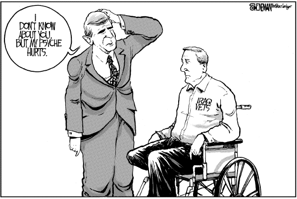 Editorial Cartoon by Drew Sheneman, Newark Star Ledger on Victory in Iraq Assured, Bush Says