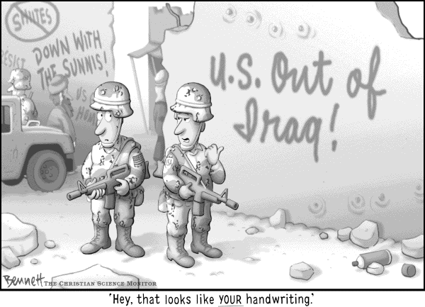 Editorial Cartoon by Clay Bennett, Christian Science Monitor on Iraq Civil War Winnable, White House Says