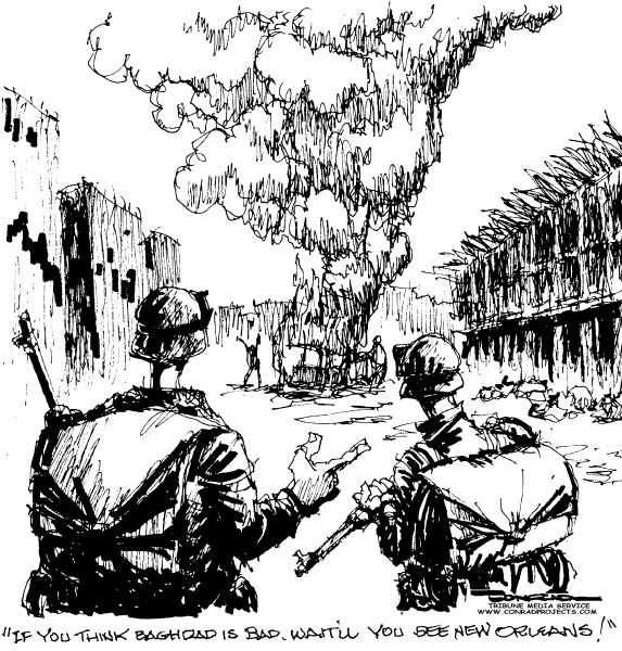 Editorial Cartoon by Paul Conrad, Tribune Media Services on Iraq Civil War Winnable, White House Says