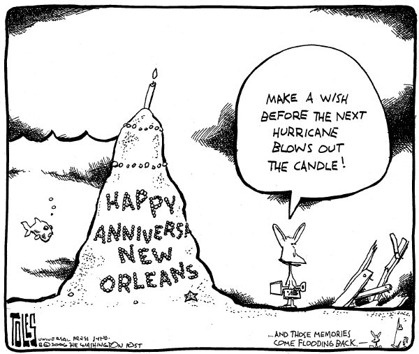 Editorial Cartoon by Tom Toles, Washington Post on Bush Visits New Orleans