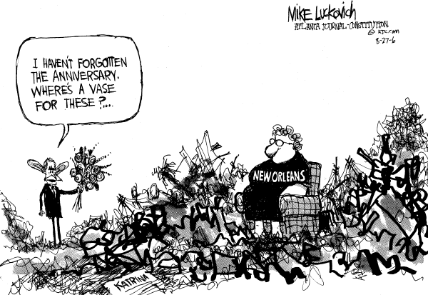 Editorial Cartoon by Mike Luckovich, Atlanta Journal-Constitution on Bush Visits New Orleans