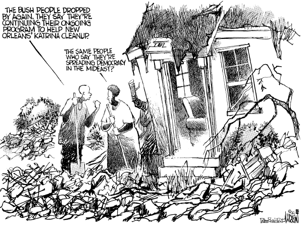 Editorial Cartoon by Don Wright, Palm Beach Post on Bush Visits New Orleans