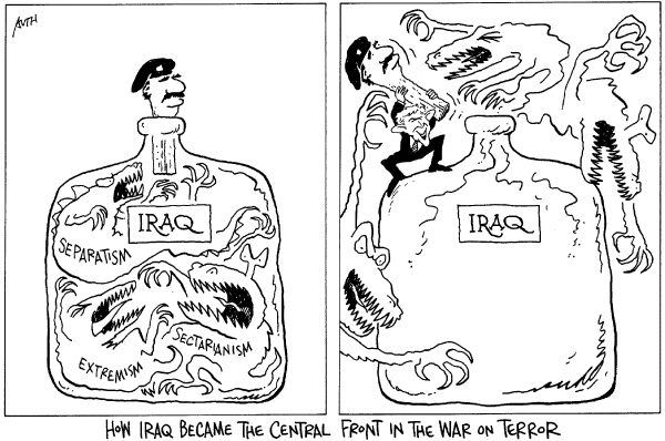 Editorial Cartoon by Tony Auth, Philadelphia Inquirer on Victory in Iraq at Hand, Bush Says