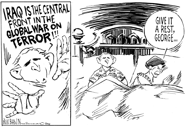 Editorial Cartoon by Rex Babin, Sacramento Bee on Victory in Iraq at Hand, Bush Says