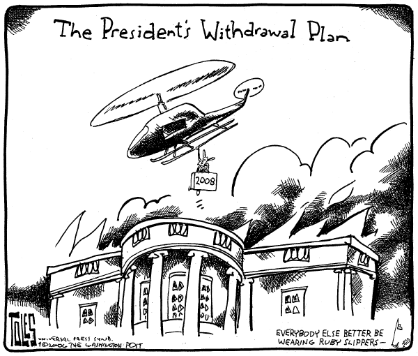 Editorial Cartoon by Tom Toles, Washington Post on Victory in Iraq at Hand, Bush Says