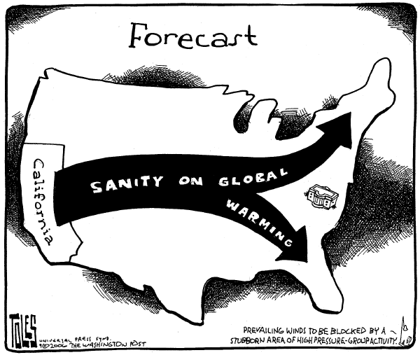 Editorial Cartoon by Tom Toles, Washington Post on US Global Warming Policy Evolves