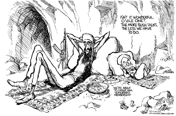 Editorial Cartoon by Pat Oliphant, Universal Press Syndicate on War on Terror Going Well at Home