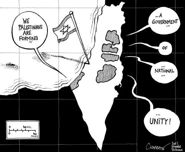 Editorial Cartoon by Patrick Chappatte, International Herald Tribune on UN Makes Progress in War-torn Lands