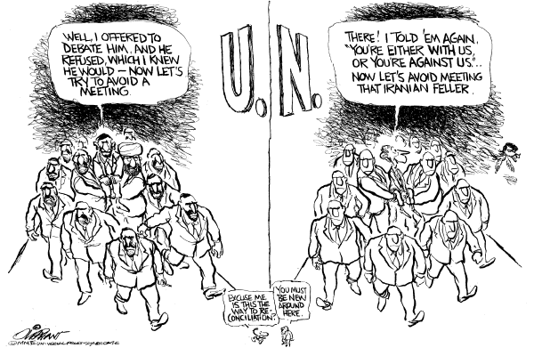 Editorial Cartoon by Pat Oliphant, Universal Press Syndicate on UN Takes On Key Issues