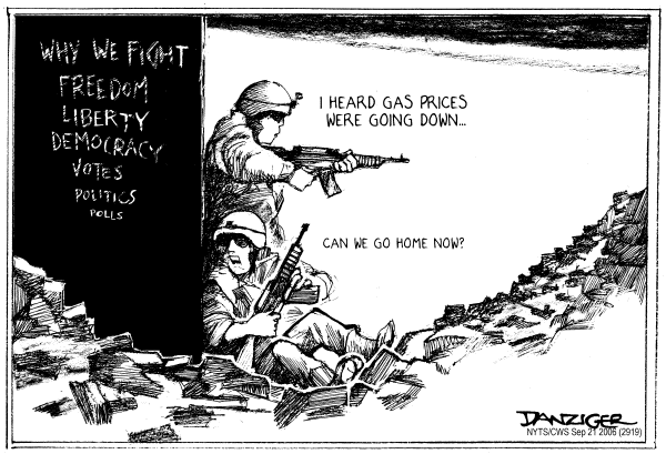 Editorial Cartoon by Jeff Danziger, CWS/CartoonArts Intl. on Iraq Key to World's Future, Bush Says